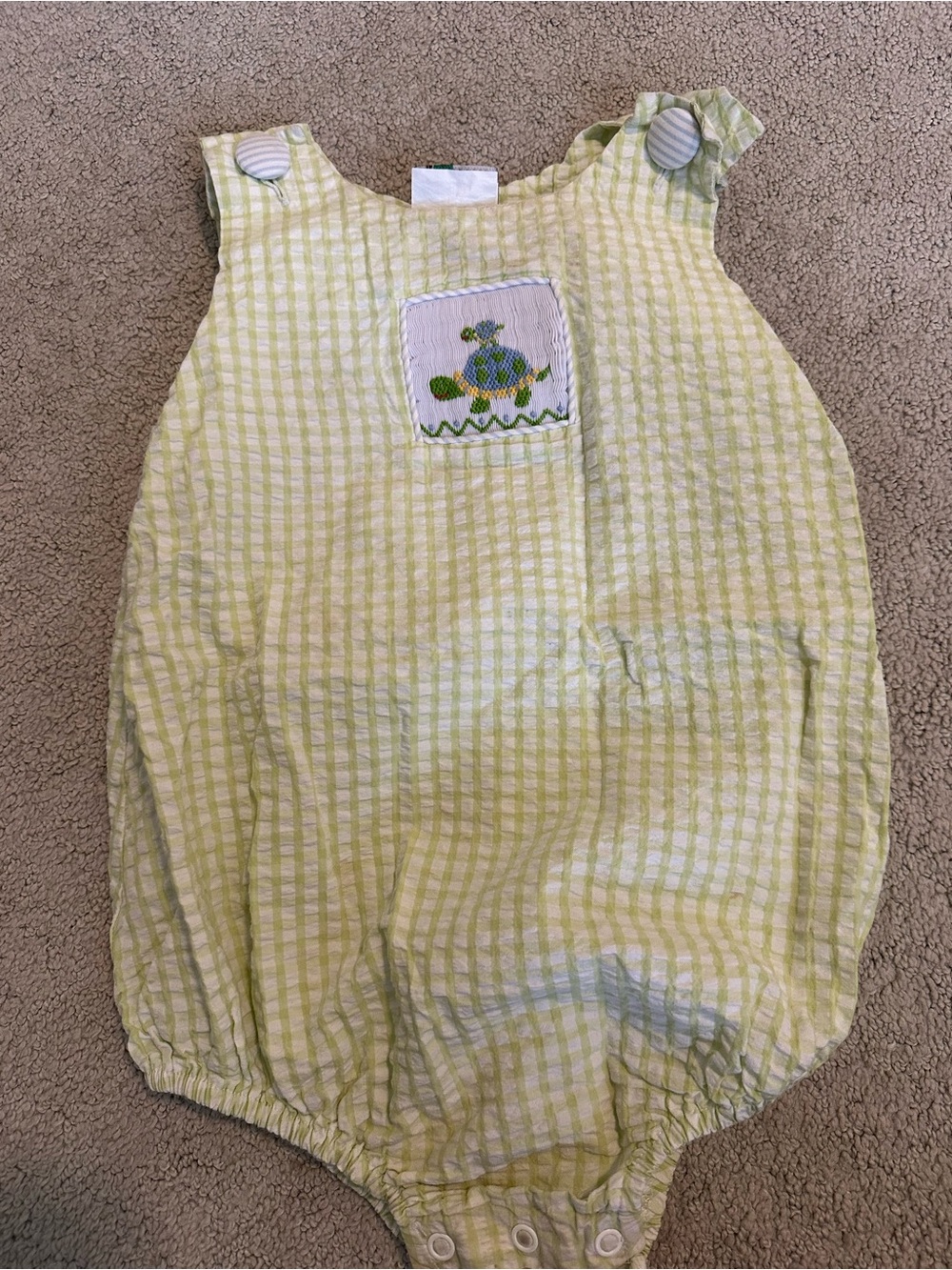 Baby Green Gingham Turtle Romper